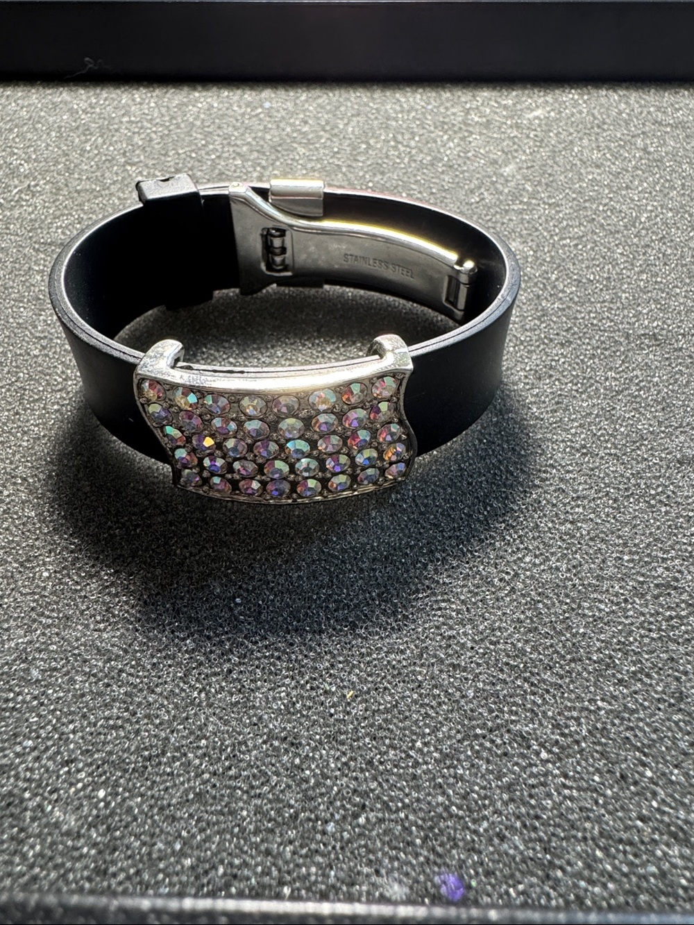 Crystal Accent Black Silicone Bracelet